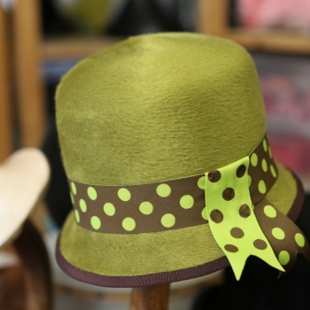 Chapeau Haut Feutre Melusine Vert Ruban pois marron