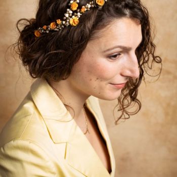 Bijoux de tête mariage Couronne Pistils doré fleurs Jaune Vintage Style