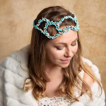 Bijoux de tête mariage Couronne Pistils Ivoire Turquoise Vintage Style