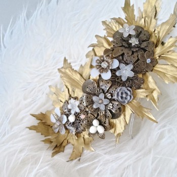 Bijoux de tête mariage Applications métal et feuilles dores