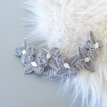 Bijoux de tête mariage Hats Broderie Argente Perles Nacre