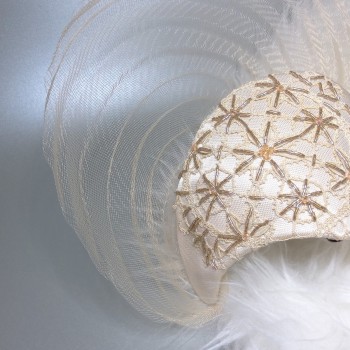 Bijoux de tête mariage Coiffe champagne dentelle perles Crin frise