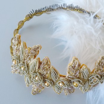 Bijoux de tête mariage Hats Courone Broderie dore perles