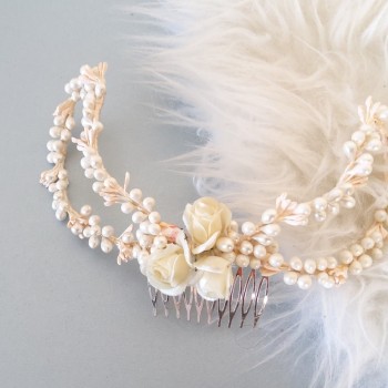 Bijoux de tête mariage Hats Pistils Fleurs Beige Rose